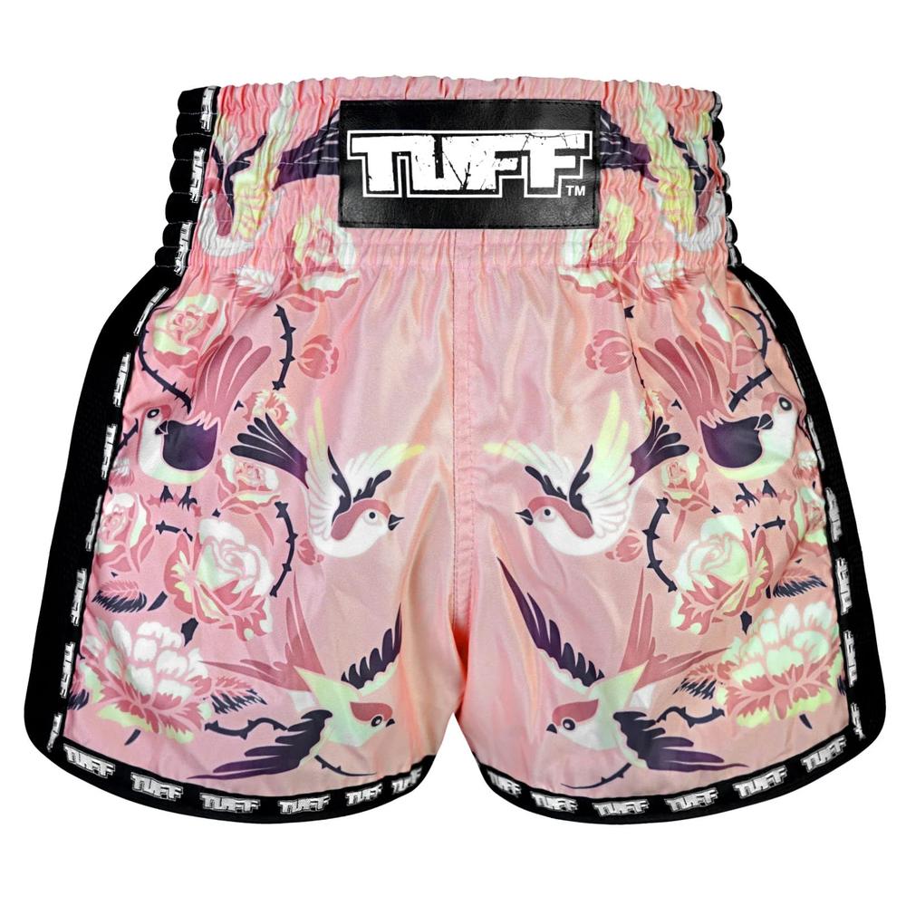 TUFF Retro Muay Thai Shorts - Pink Birds & Roses