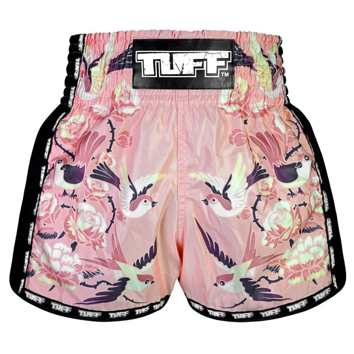 TUFF Retro Muay Thai Shorts - Pink Birds & Roses