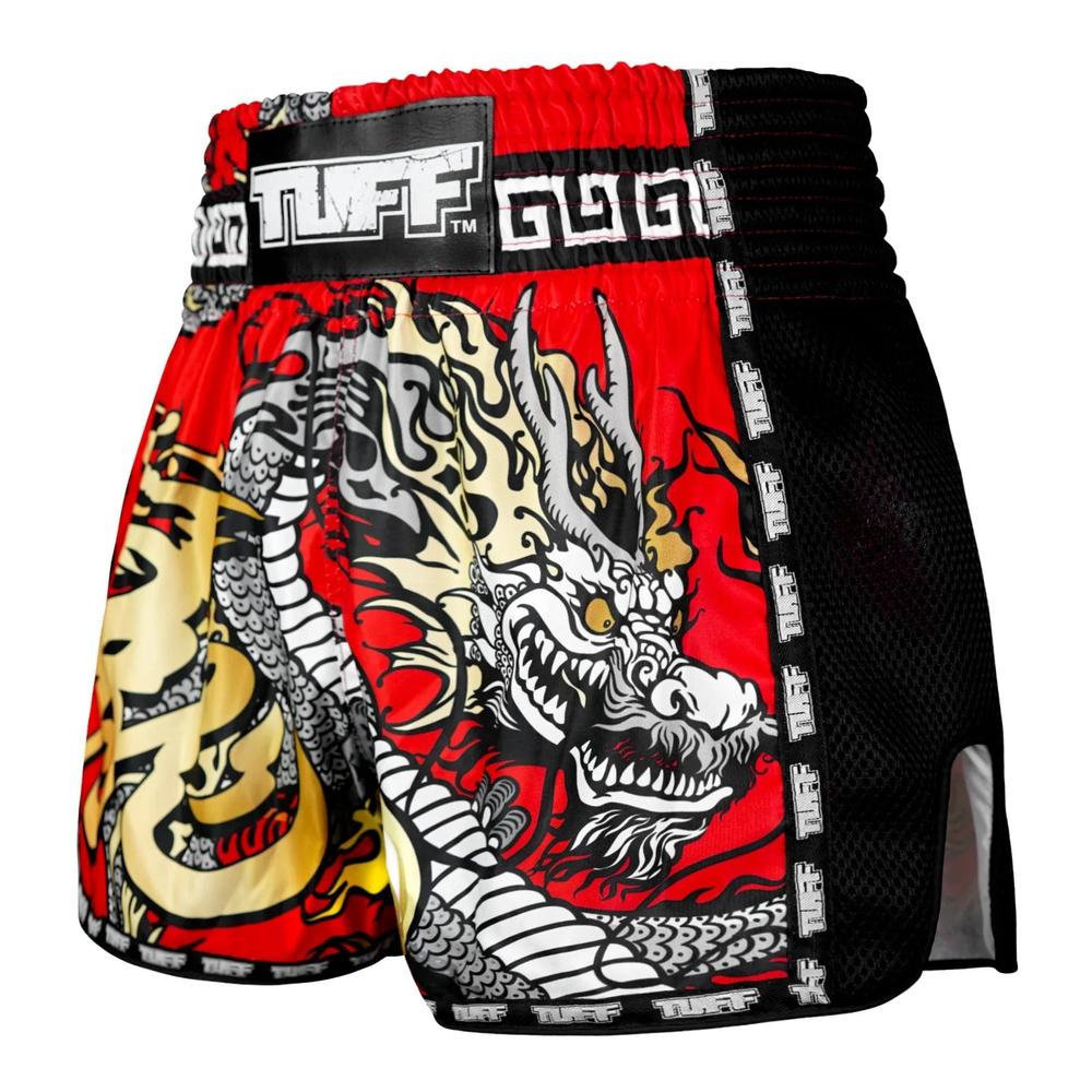 TUFF Retro Muay Thai Shorts - Red Chinese Dragon