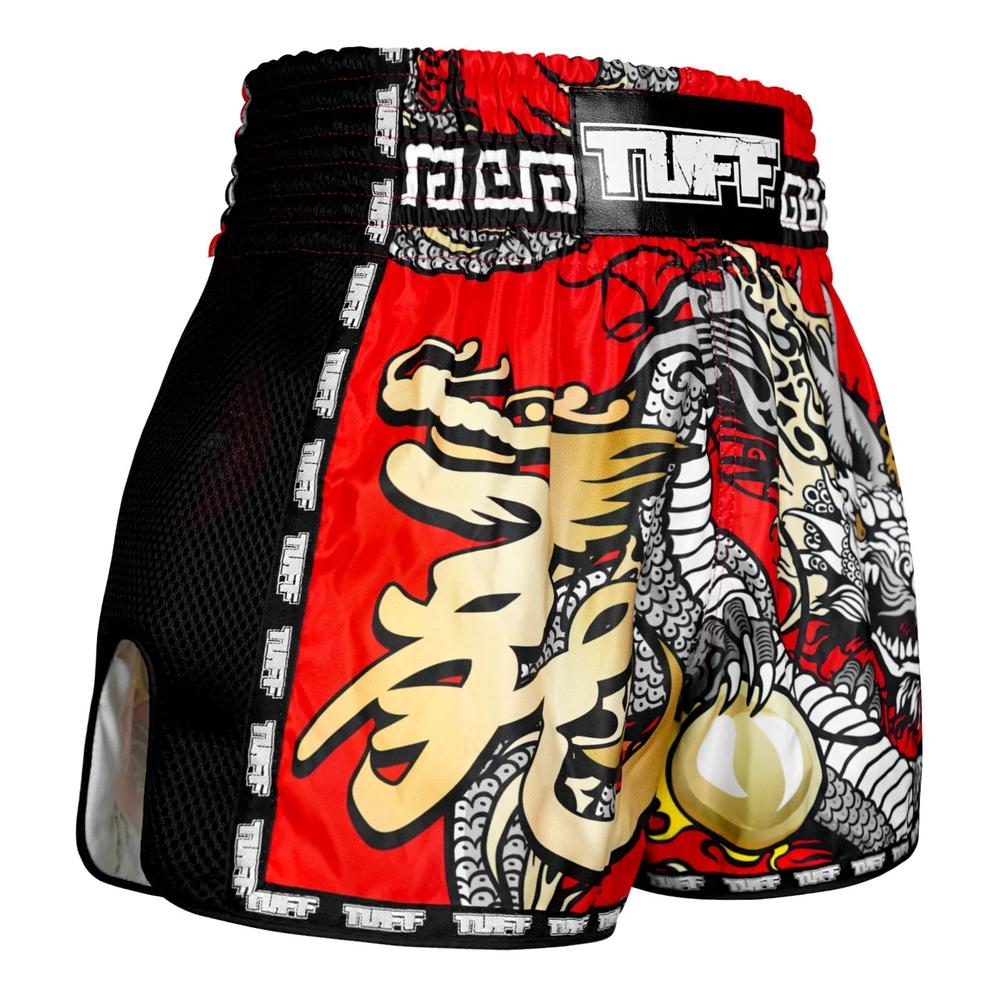 TUFF Retro Muay Thai Shorts - Red Chinese Dragon