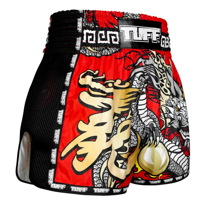TUFF Retro Muay Thai Shorts - Red Chinese Dragon