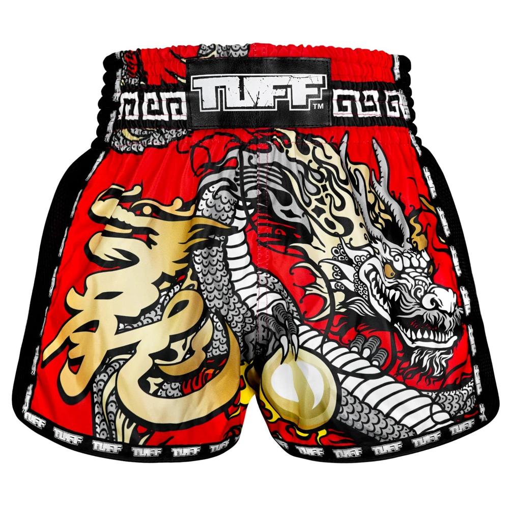 TUFF Retro Muay Thai Shorts - Red Chinese Dragon