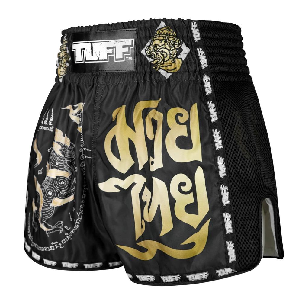 TUFF Retro Muay Thai Shorts - Black Singha Yantra