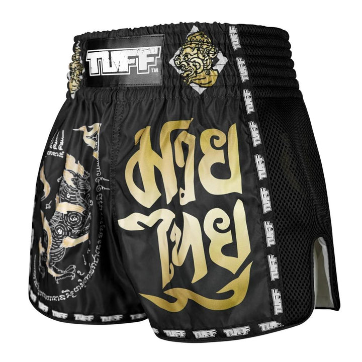 TUFF Retro Muay Thai Shorts - Black Singha Yantra