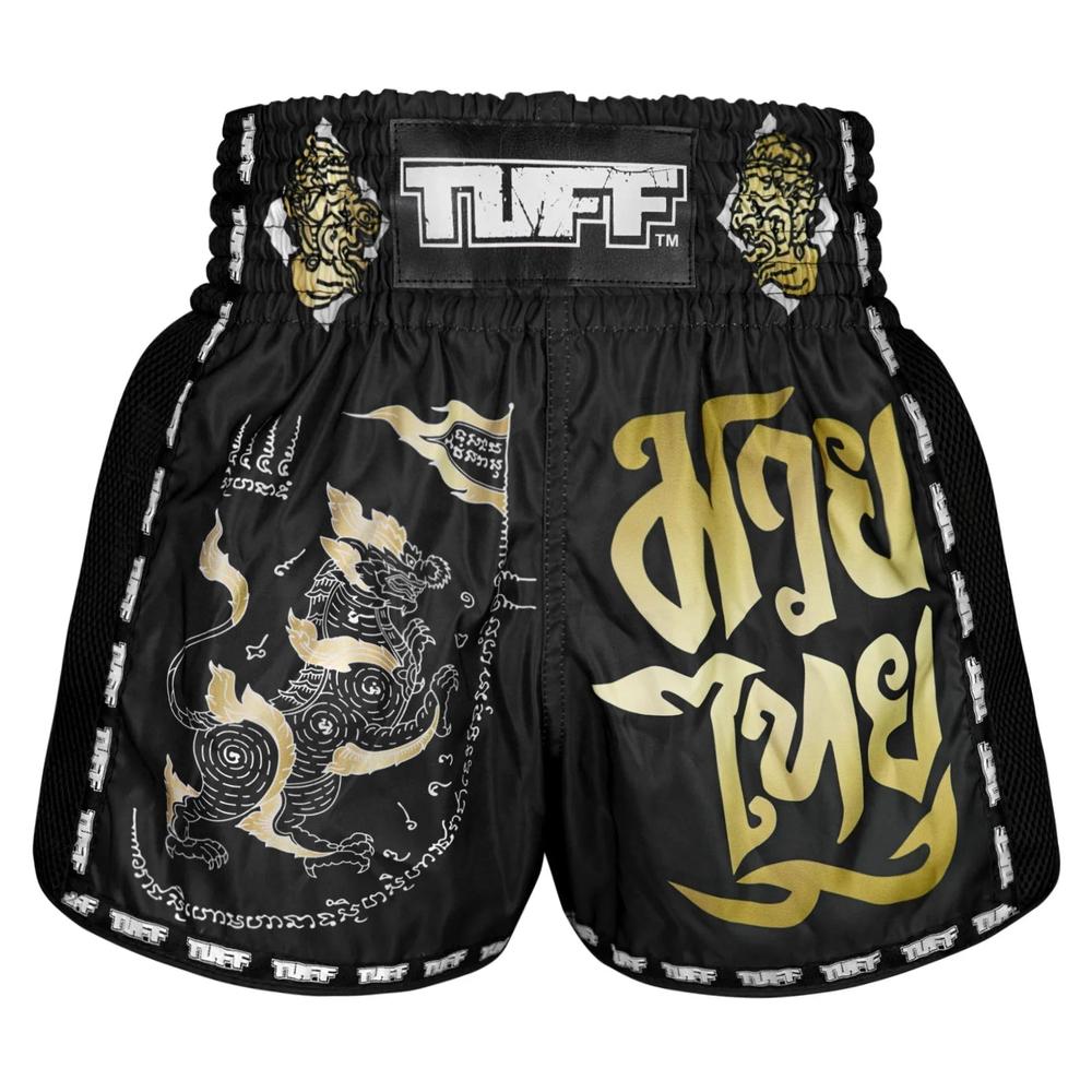 TUFF Retro Muay Thai Shorts - Black Singha Yantra