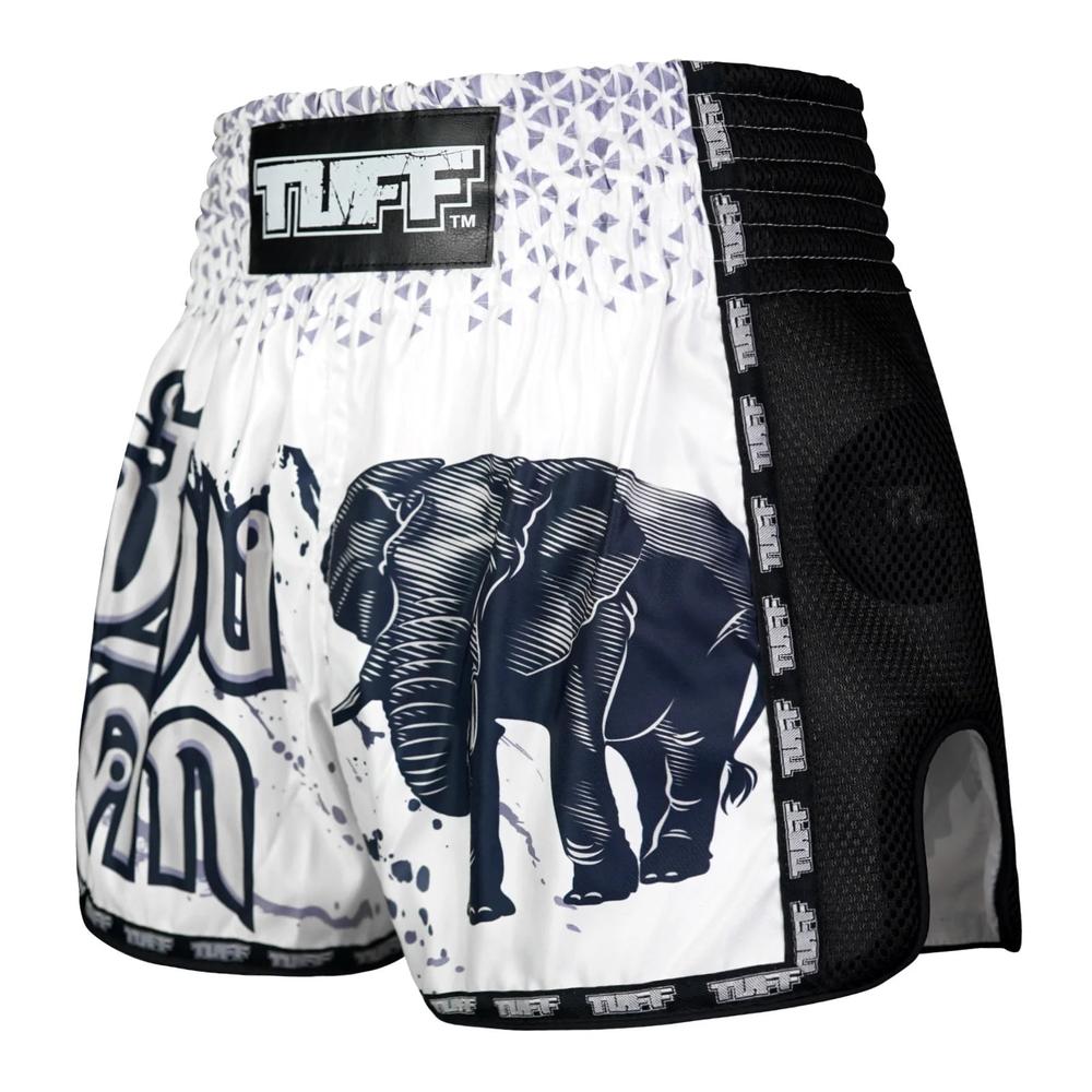 TUFF Retro Muay Thai Shorts - White War Elephant