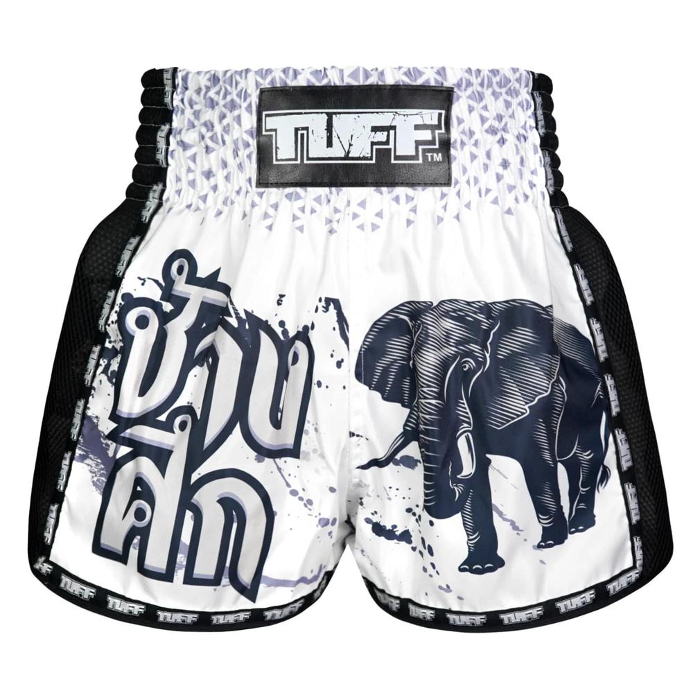TUFF Retro Muay Thai Shorts - White War Elephant