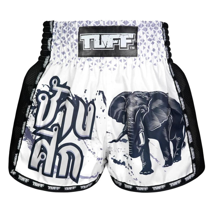 TUFF Retro Muay Thai Shorts - White War Elephant