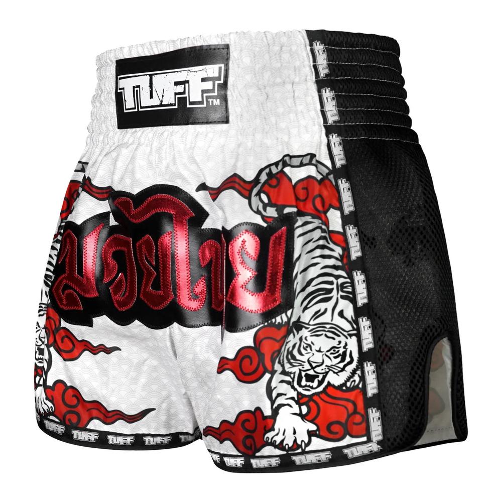 TUFF Retro Muay Thai Shorts - White Chinese Dragon