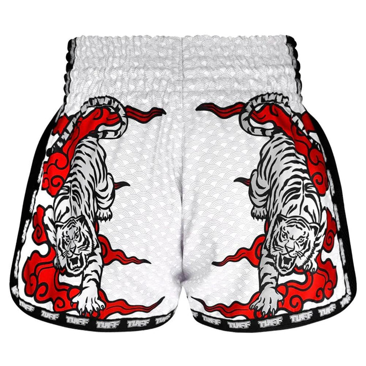 TUFF Retro Muay Thai Shorts - White Chinese Dragon
