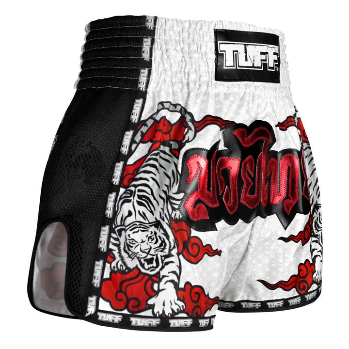 TUFF Retro Muay Thai Shorts - White Chinese Dragon