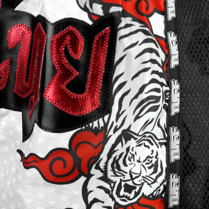 TUFF Retro Muay Thai Shorts - White Chinese Dragon