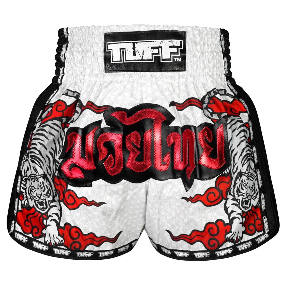 TUFF Retro Muay Thai Shorts - White Chinese Dragon