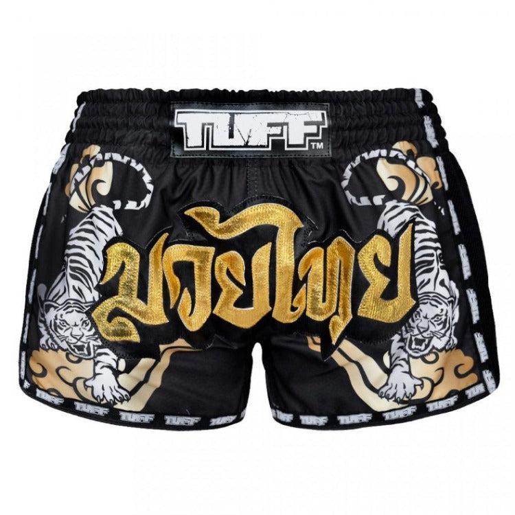 TUFF Retro Muay Thai Shorts - Black Double Tiger