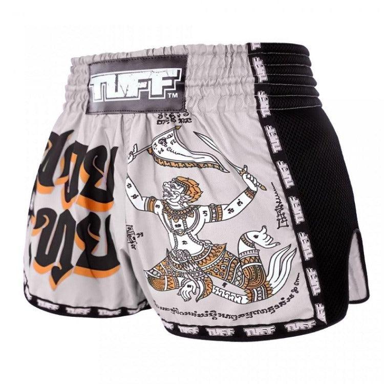 TUFF Retro Muay Thai Shorts - Grey Hanuman Yantra