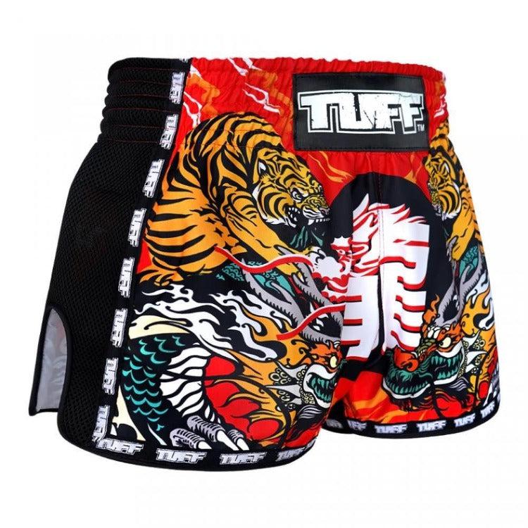 TUFF Retro Muay Thai Shorts - Red Chinese Dragon and Tiger