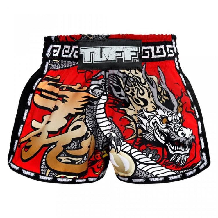 TUFF Retro Muay Thai Shorts - Red Chinese Dragon