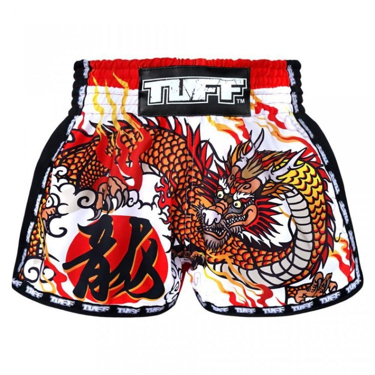 TUFF Retro Muay Thai Shorts - White Chinese Dragon