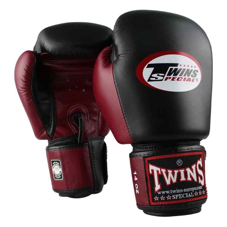 Twins 2 Tone Boxing Gloves - Black/Maroon-FEUK