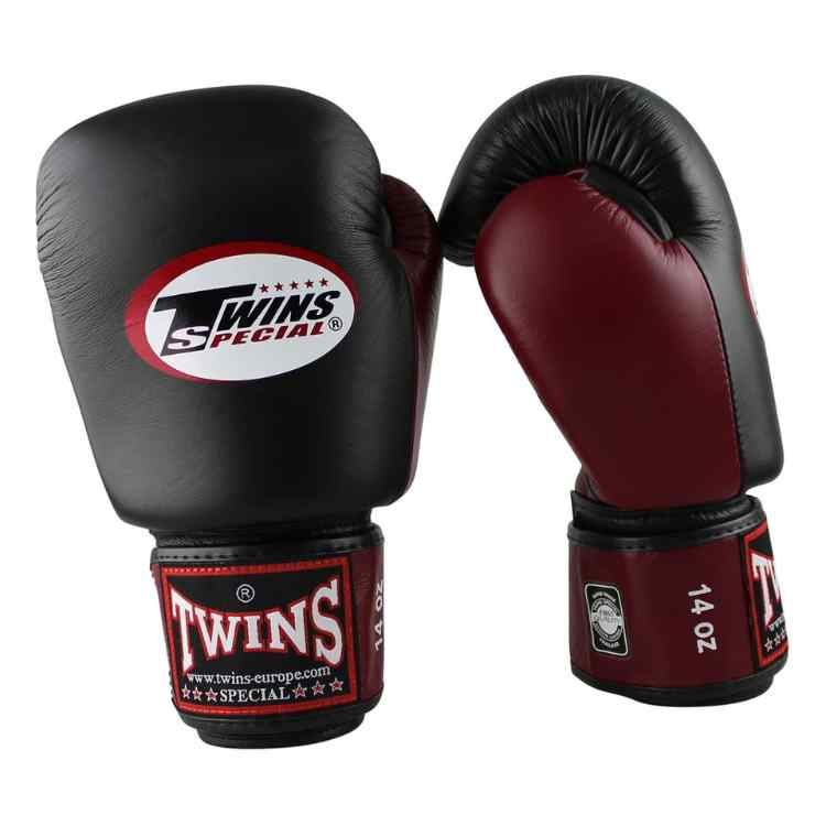 Twins 2 Tone Boxing Gloves - Black/Maroon-FEUK