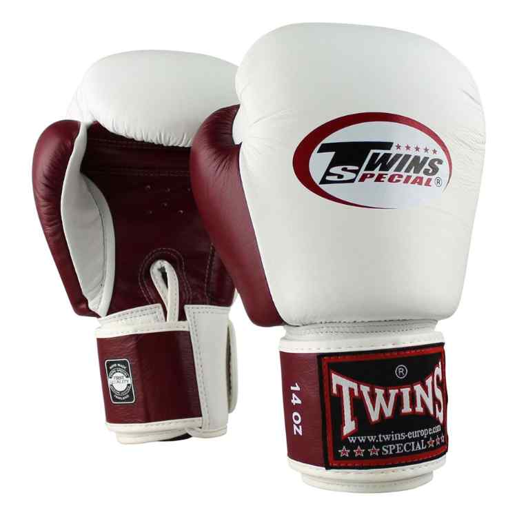 Twins 2 Tone Boxing Gloves - White/Maroon-FEUK