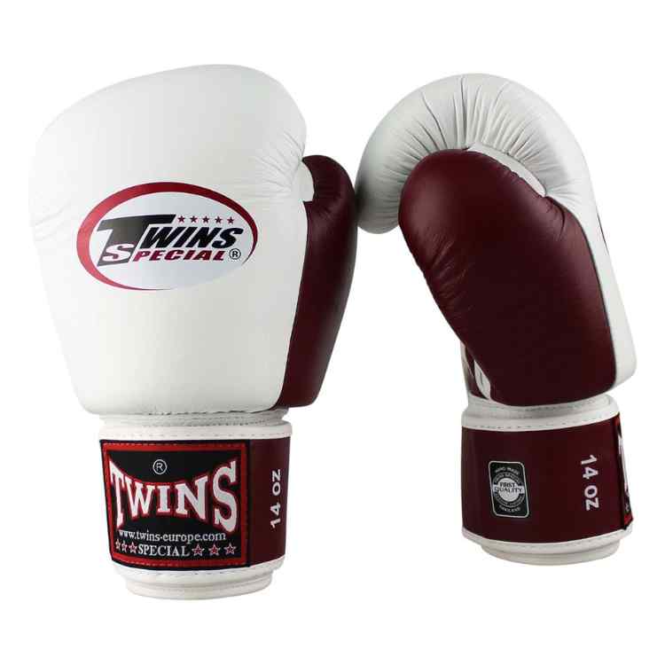 Twins 2 Tone Boxing Gloves - White/Maroon-FEUK