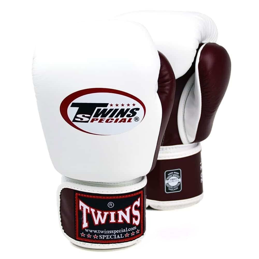 Twins 2 Tone Boxing Gloves - White/Maroon-Twins