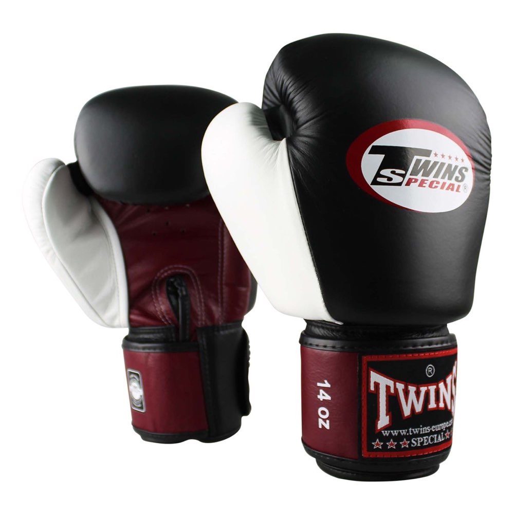 Twins 3 Tone Boxing Gloves - Black/Maroon/White-Twins