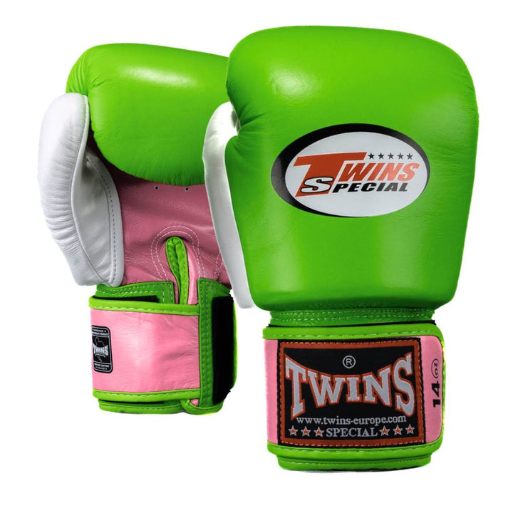 Twins 3 Tone Boxing Gloves - Green/Pink/White-Twins