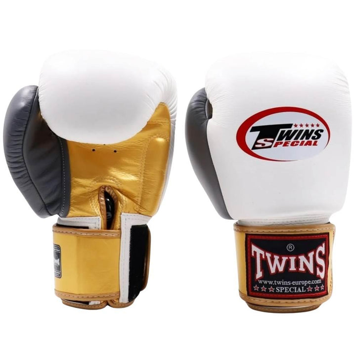 Twins 3 Tone Boxing Gloves - White/Gold/Grey-Twins