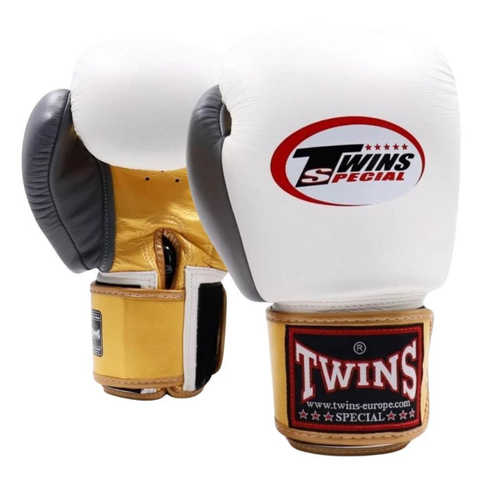 Twins 3 Tone Boxing Gloves - White/Gold/Grey-Twins