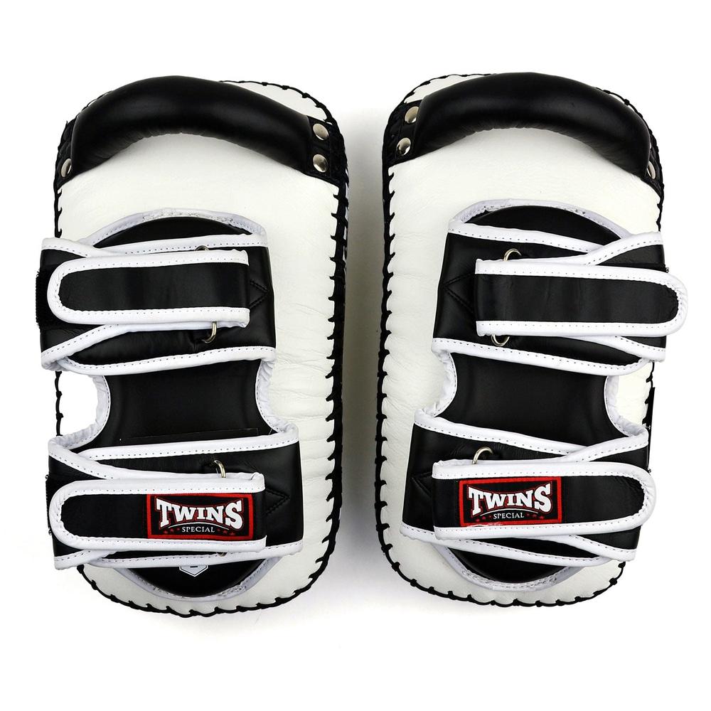 KPL12 Twins Deluxe Curved Leather Kick Pads White-Black-Twins Special