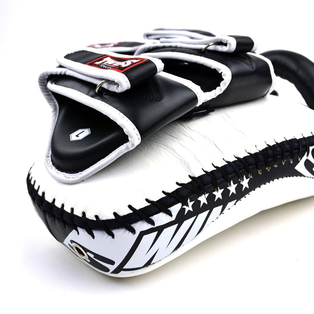 KPL12 Twins Deluxe Curved Leather Kick Pads White-Black-Twins Special