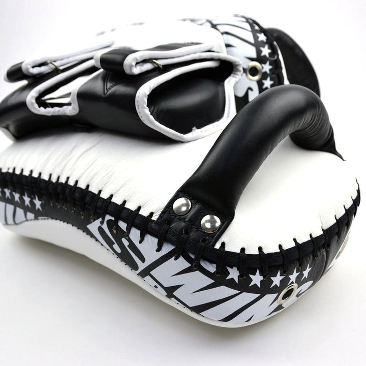 KPL12 Twins Deluxe Curved Leather Kick Pads White-Black-Twins Special