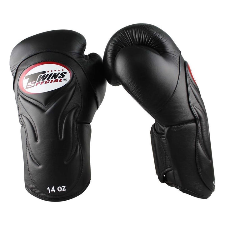 Twins Deluxe Sparring Gloves - Black/Black-FEUK