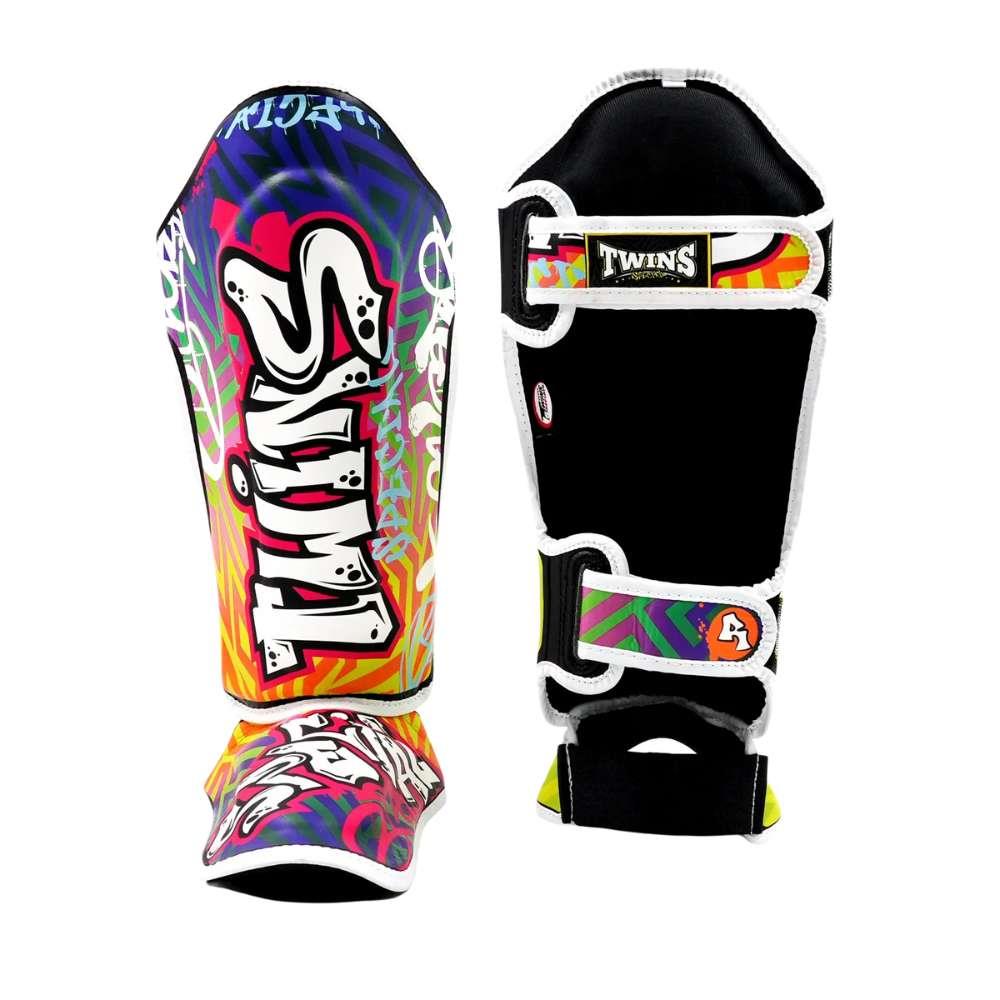 Twins Double Padded Leather Shin Guards - Graffiti-Twins