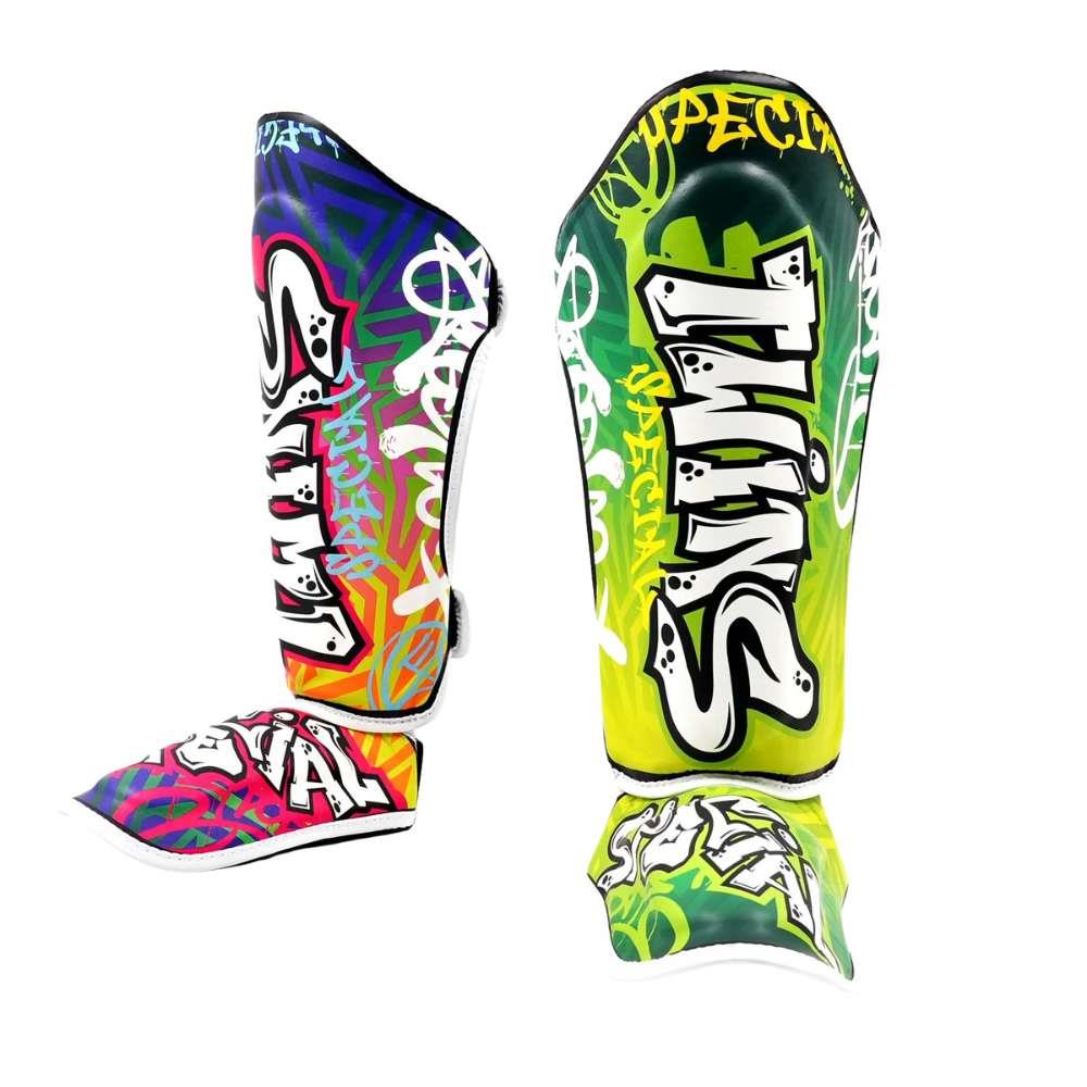 Twins Double Padded Leather Shin Guards - Graffiti-Twins