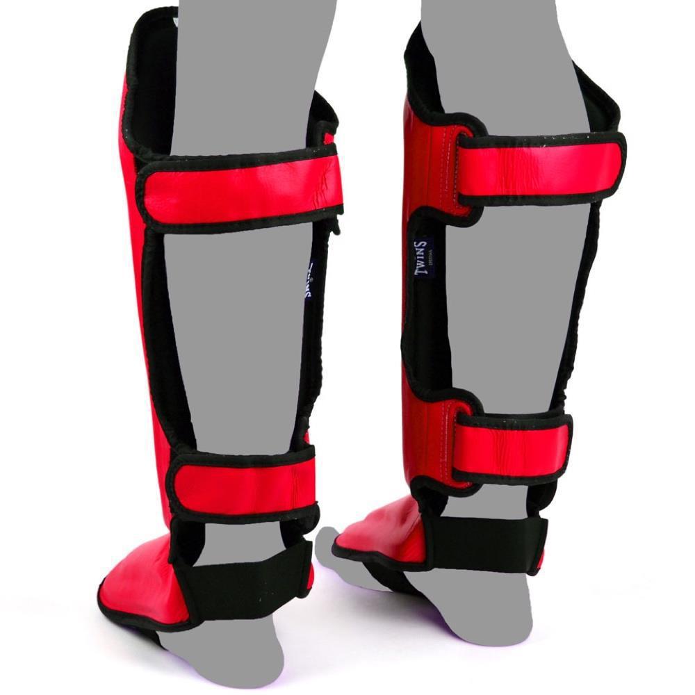 Twins Double Padded Shin Guards - Red-FEUK