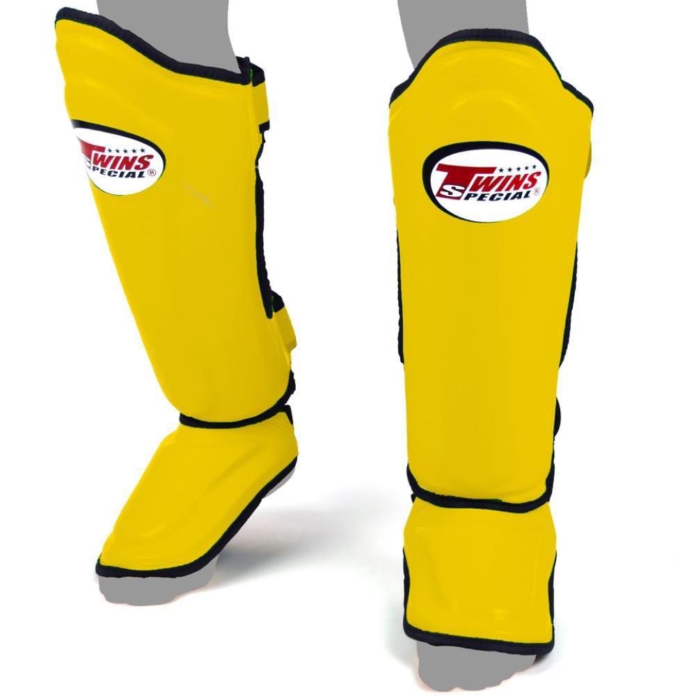 Twins Double Padded Shin Guards Yellow Fight Equipment UK FEUK