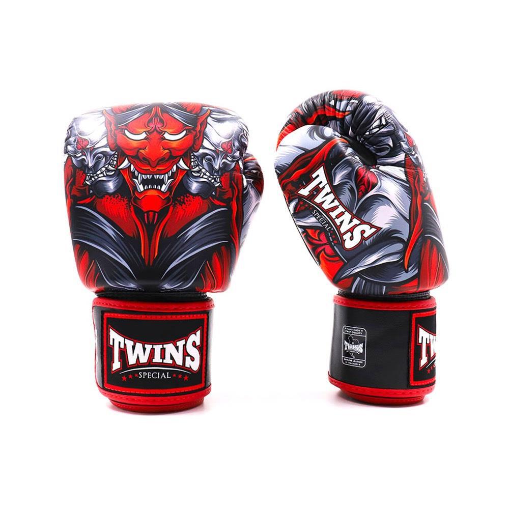 Twins Kabuki Boxing Gloves - Black/Red-FEUK