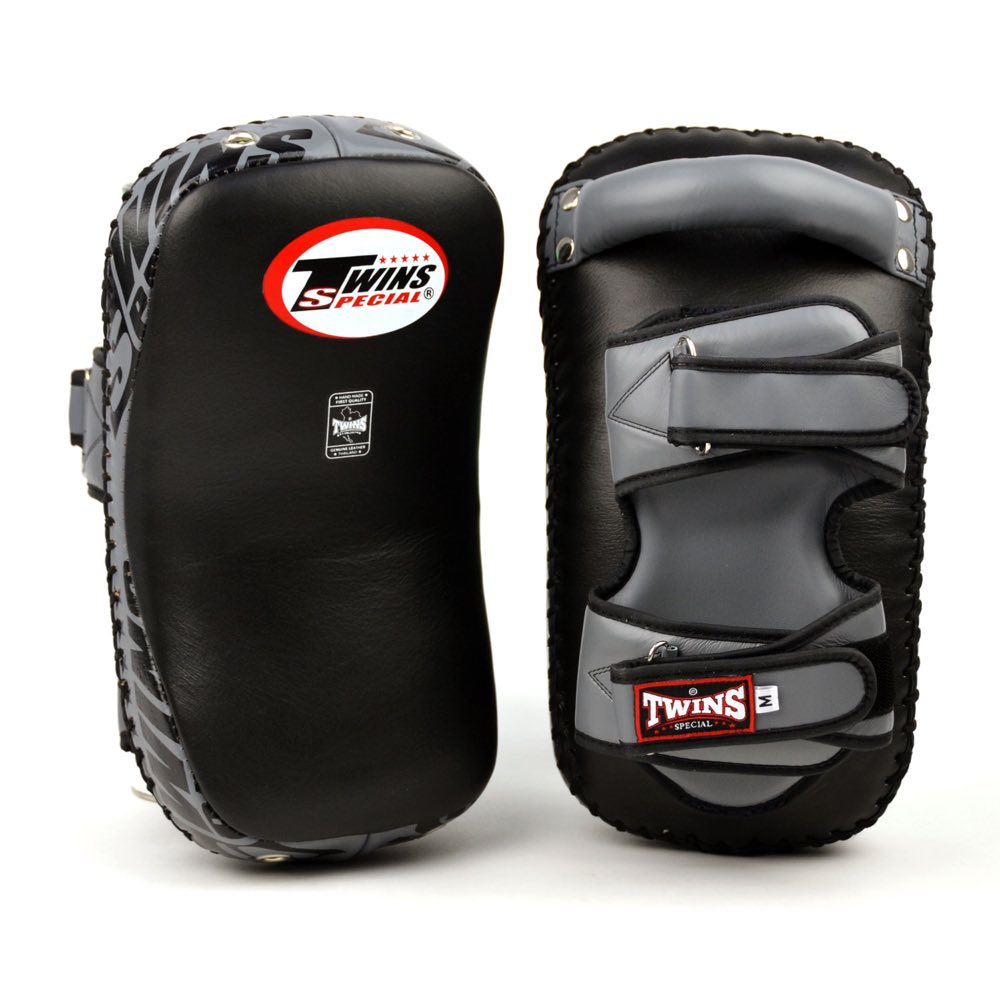 Twins Medium Deluxe Curved Kick Pads - Black/Grey-Twins