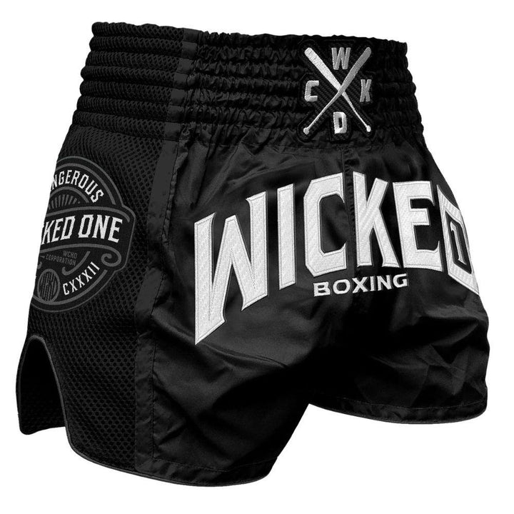 Wicked One Block Muay Thai Shorts Black Fight Equipment UK FEUK