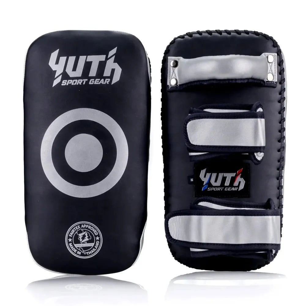 Yuth Muay Thai Kick Pads - Black/Silver-Yuth Sport Gear